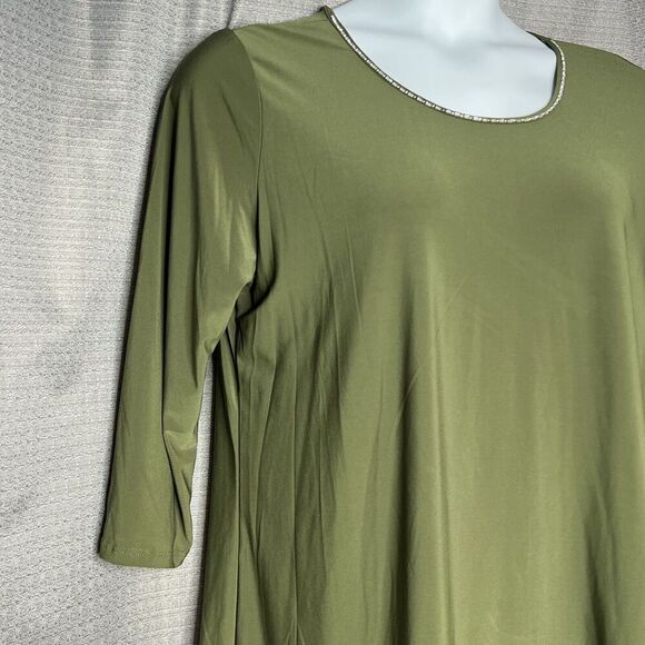 Blossom By P Handkerchief Blouse Army Green 3/4 Sleeves 1X New - Picture 2 of 7